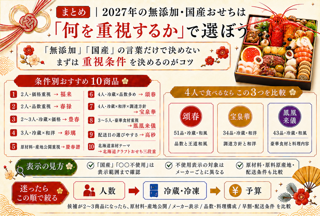 まとめ|2027年の無添加・国産おせちは「何を重視するか」で選ぼう