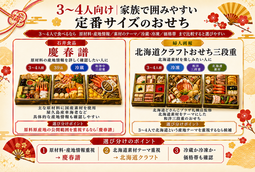 3~4人向け|家族で囲みやすい定番サイズのおせち